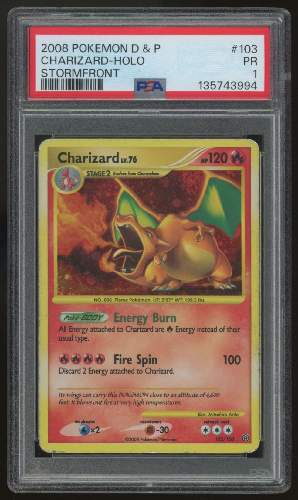 2008 Pokemon Charizard Stormfront Holo #103 PSA 1