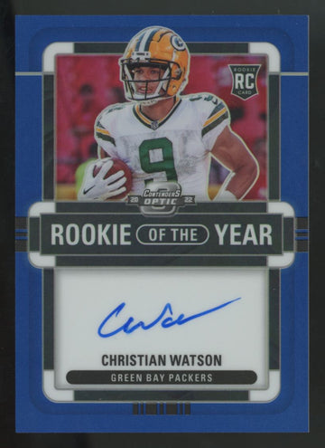 2022 Contenders Optic Christian Watson RC Blue Rookie Of The Year Auto /60