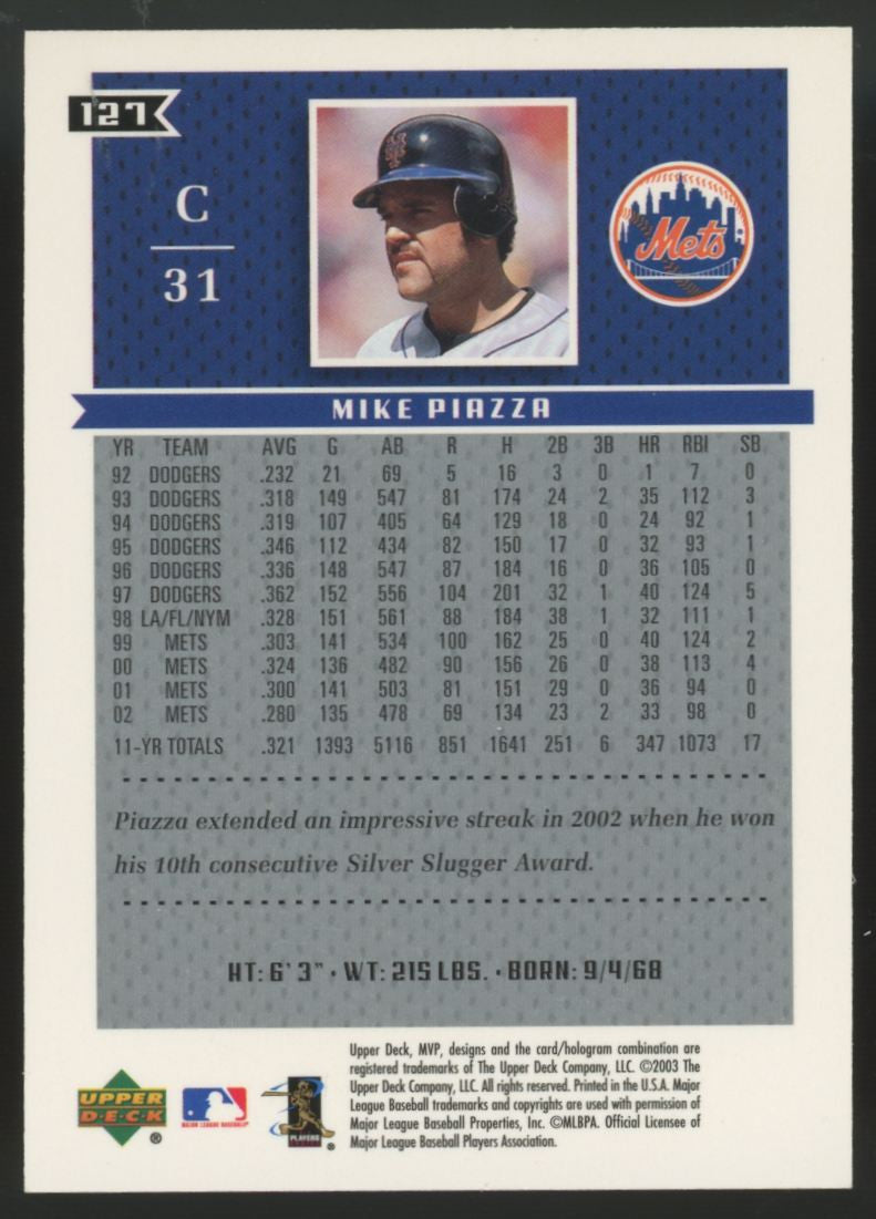 2003 Upper Deck MVP Mike Piazza Gold /125 #127