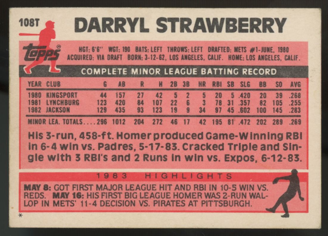 1983 Topps Traded Daryl Strawberry RC #108T VG/EX