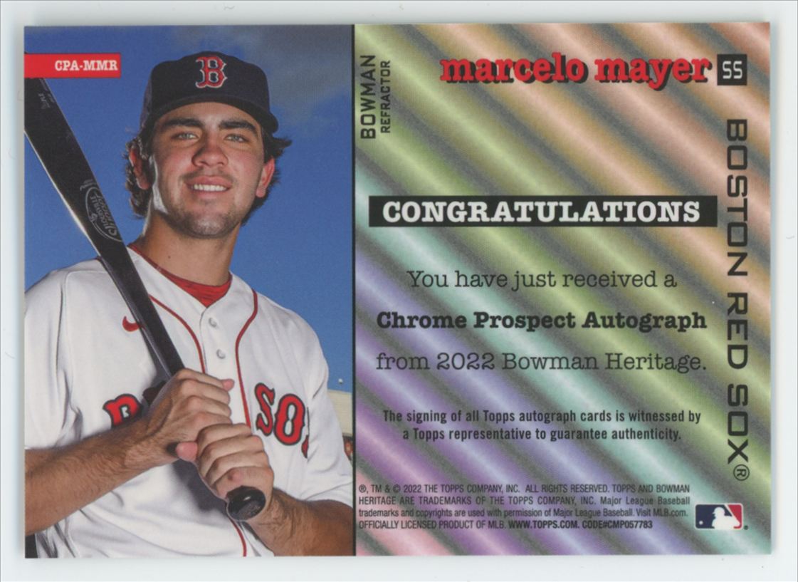 2022 Bowman Heritage Marcelo Mayer Chrome Prospect Blue Refractor Auto /99