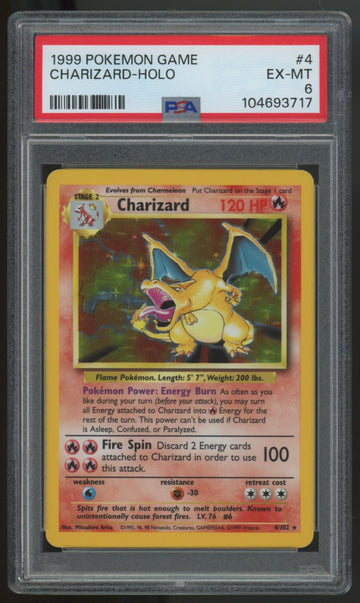 1999 Pokemon Charizard Base Set Unlimited Holo #4 PSA 6 (B)