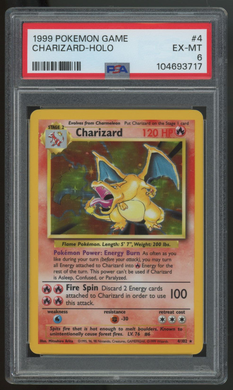1999 Pokemon Charizard Base Set Unlimited Holo #4 PSA 6 (B)