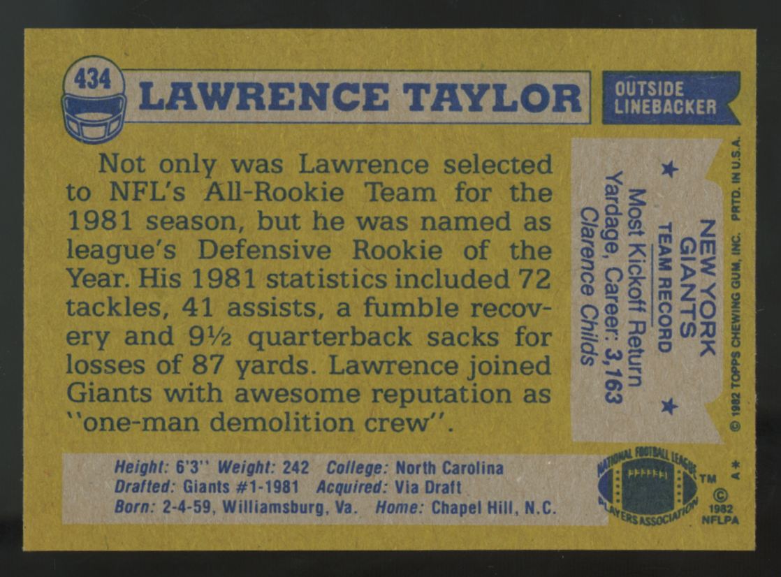 1982 Topps Lawrence Taylor RC #434 NM-MT