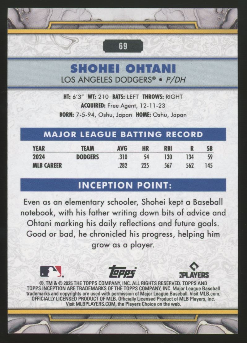 2025 Topps Inception Shohei Ohtani Orange /10 #69