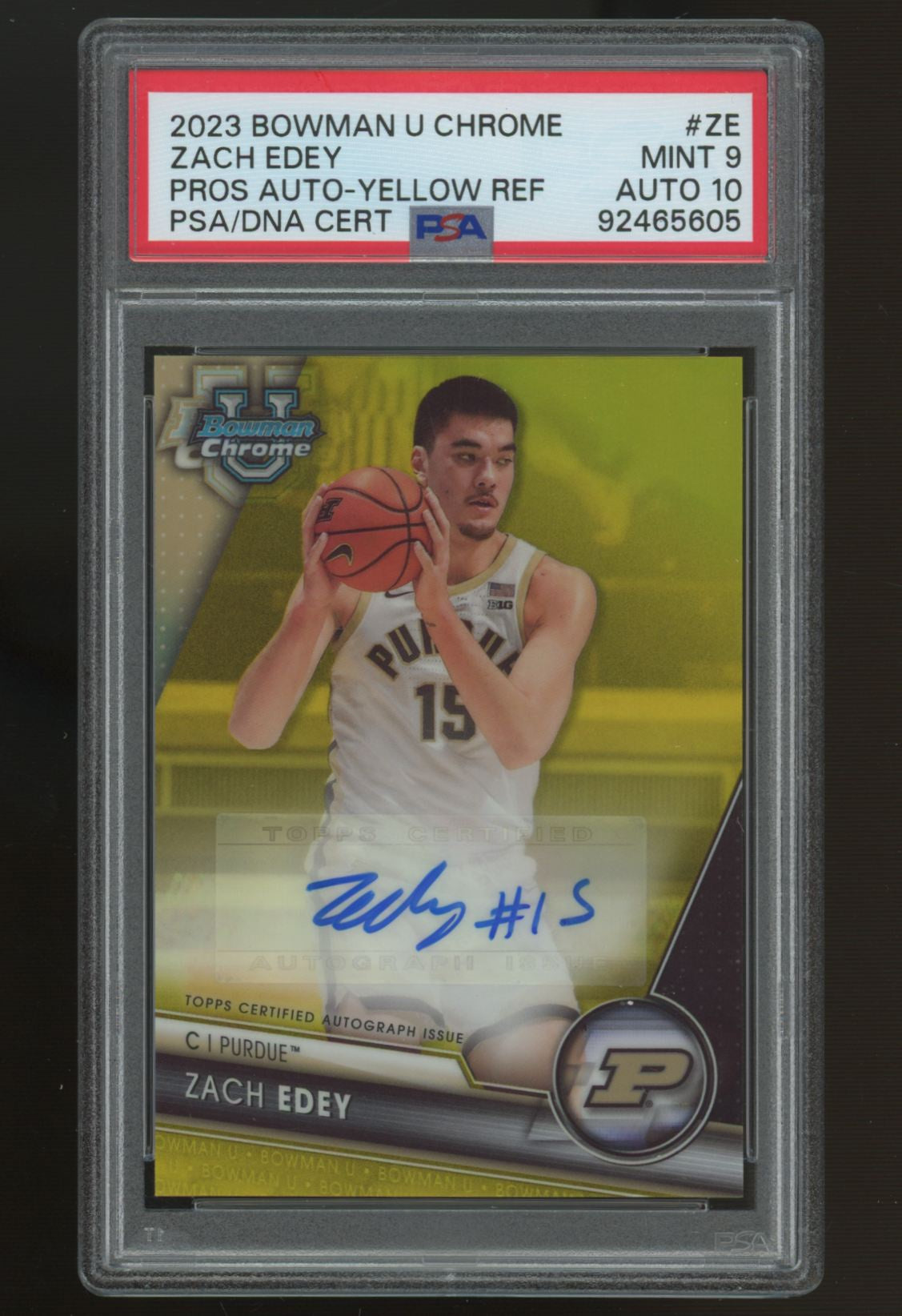 2023/24 Bowman U Chrome Zach Edey Prospect Auto Yellow /75 #BCPA-ZE PSA 9 10