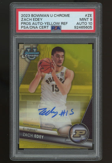 2023/24 Bowman U Chrome Zach Edey Prospect Auto Yellow /75 #BCPA-ZE PSA 9 10