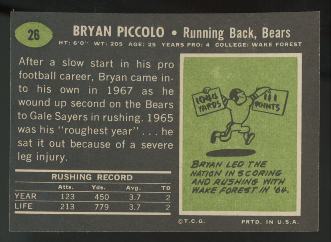 1969 Topps Bryon Piccolo RC #26 NM
