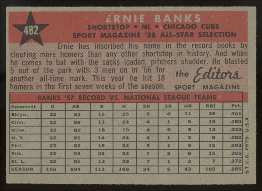 1958 Topps Ernie Banks AS #482 EX+