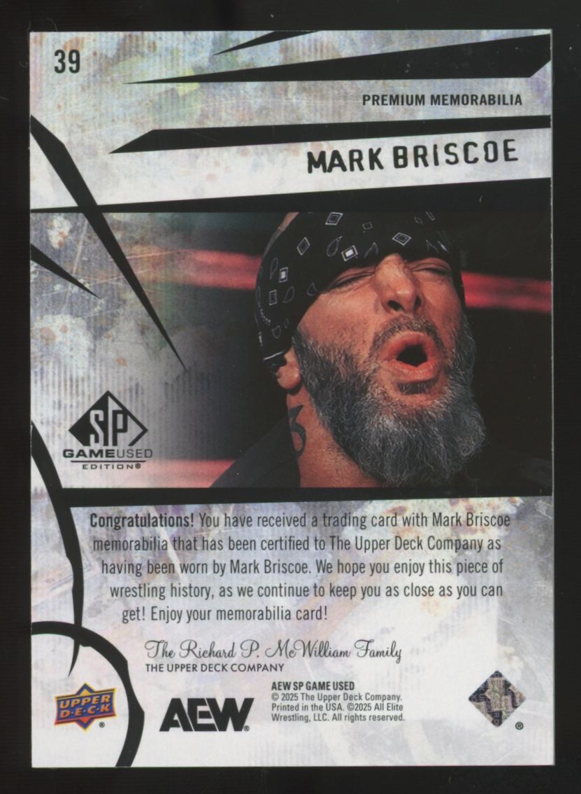 2025 SP Game Used AEW Mark Briscoe Gold Premium Patch /10 #39