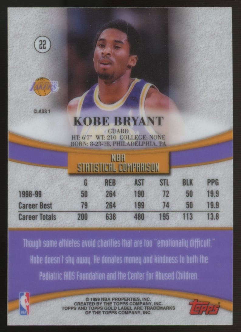 1999-00 Topps Gold Label Kobe Bryant Class 1 #22 "A"