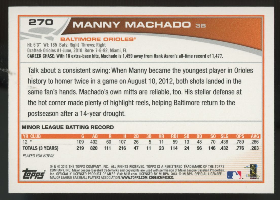 2013 Topps Series One Manny Machado RC Emerald Foil #270