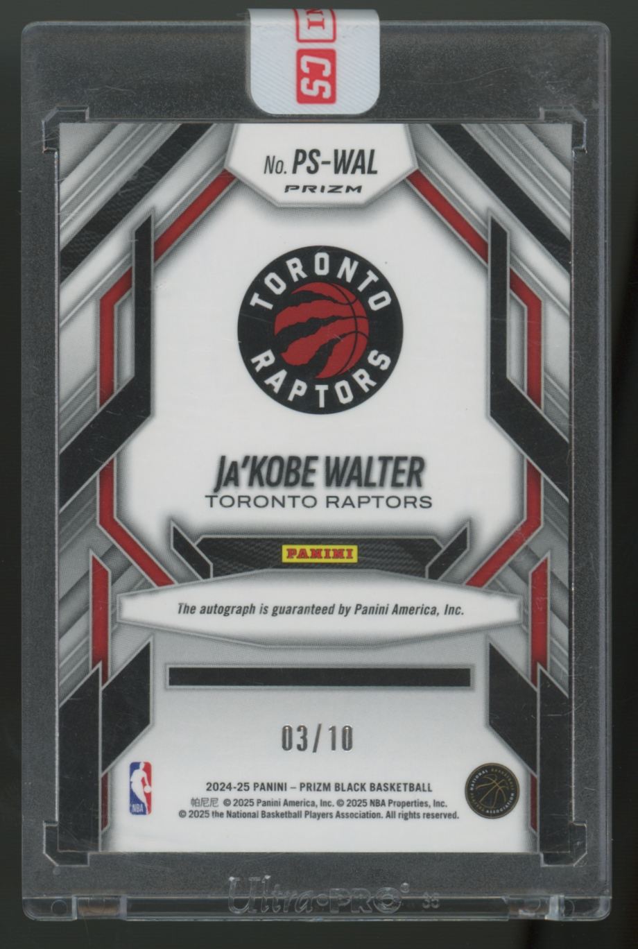 2024-25 Prizm Black Ja'Kobe Walter RC Prolific Signatures Gold Auto /10 #PS-WAL