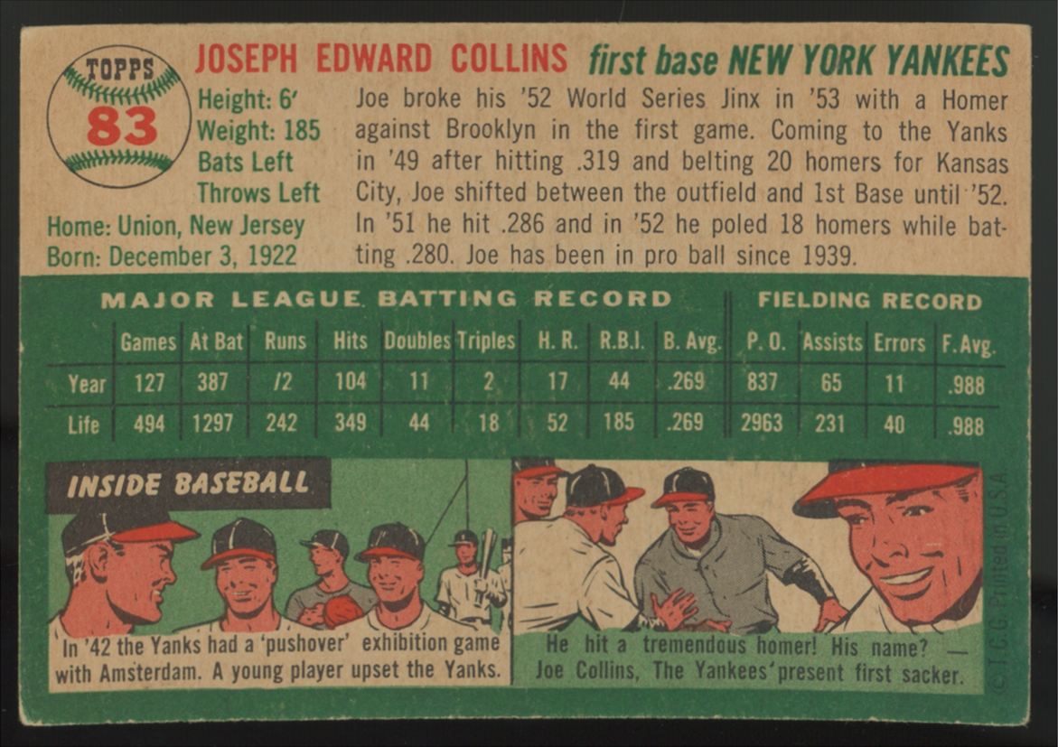 1954 Topps Joe Collins #83 EX