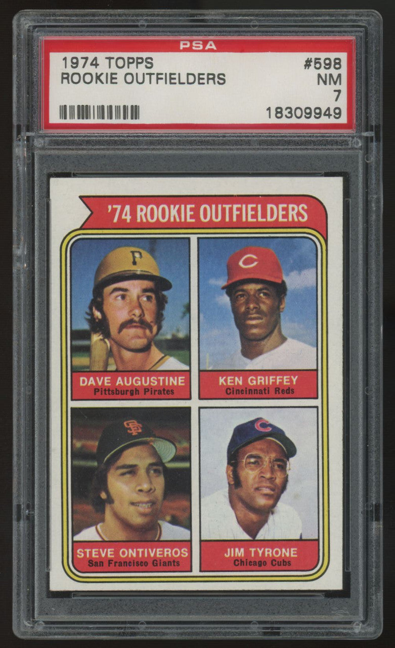 1974 Topps Augustine/Griffey/Ontiveros/Tyrone RC Rookie Outfielders #598 PSA 7