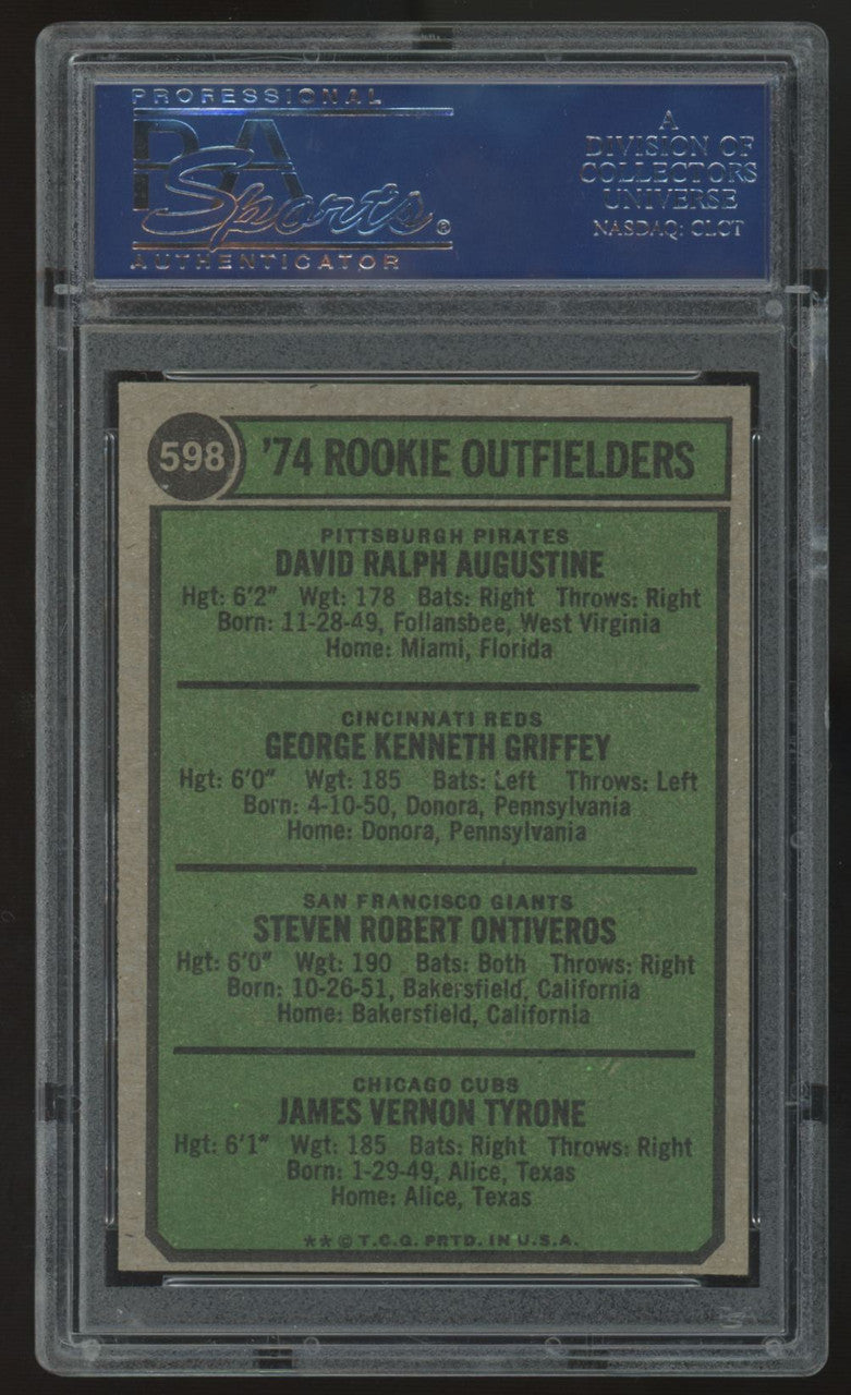 1974 Topps Augustine/Griffey/Ontiveros/Tyrone RC Rookie Outfielders #598 PSA 7