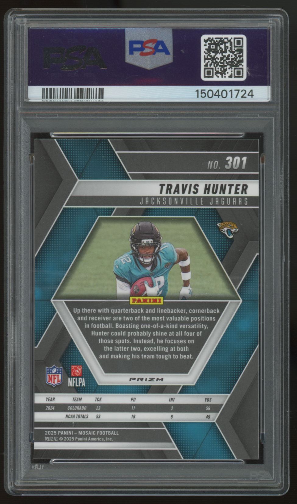 2025 Panini Mosaic Travis Hunter RC Honeycomb SSP #301 PSA 9