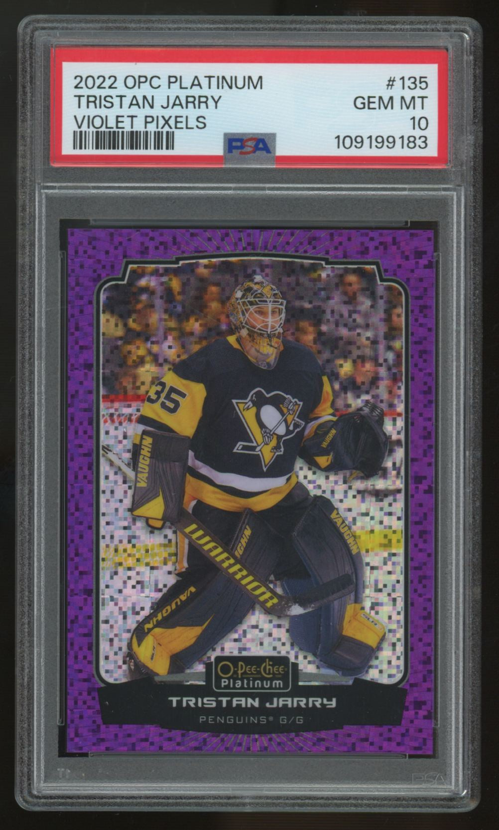 2022-23 O-Pee-Chee Platinum Tristan Jarry Violet Pixels /299 #135 PSA 10