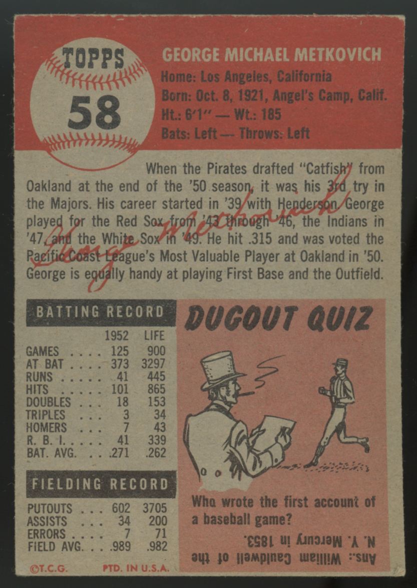 1953 Topps George Metkovich #58 EX (Centered)