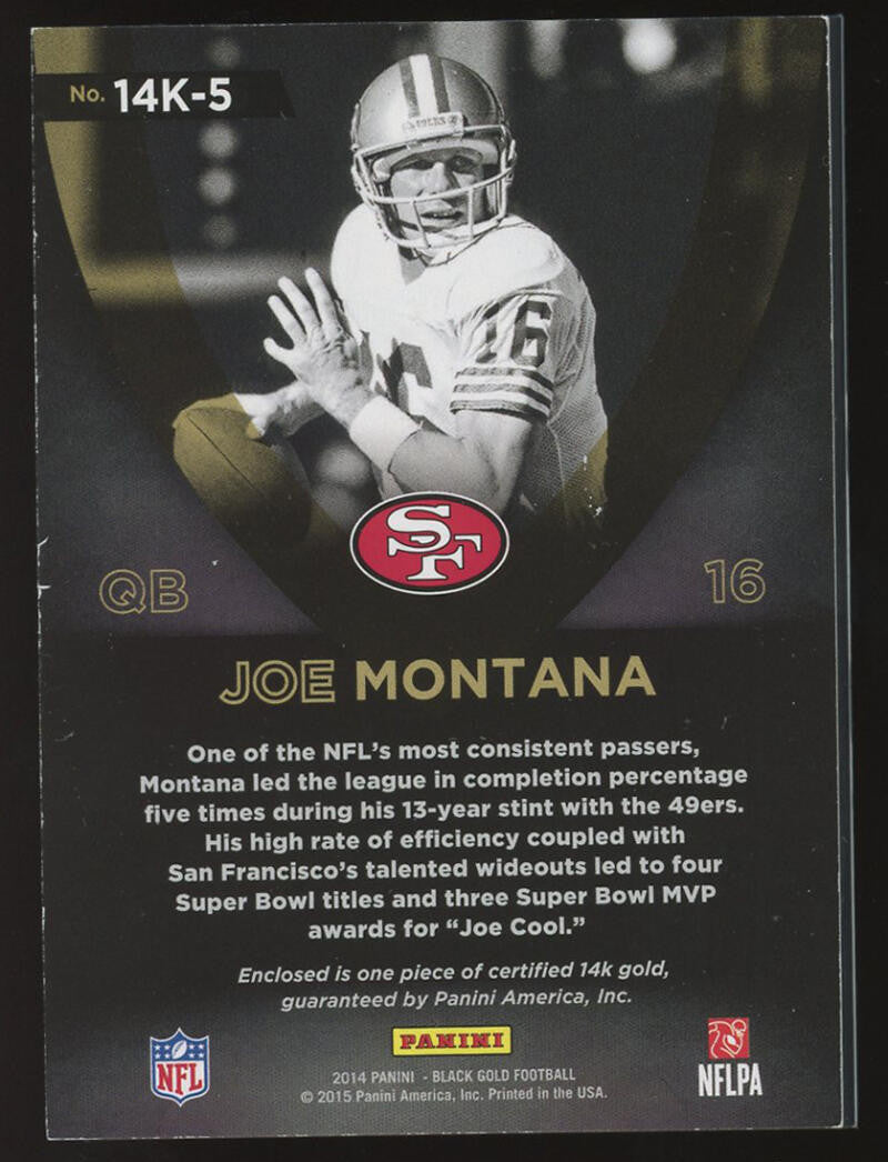 2014 Panini Black Gold Standard #5 Joe Montana 14K Gold Piece #19/20 49ers