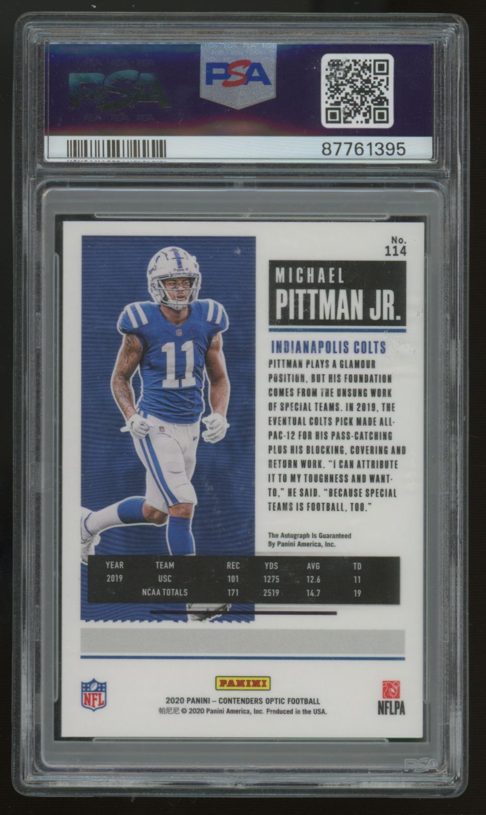 2020 Contenders Optic Michael Pittman Jr. RC Ticket Auto #114 PSA 9