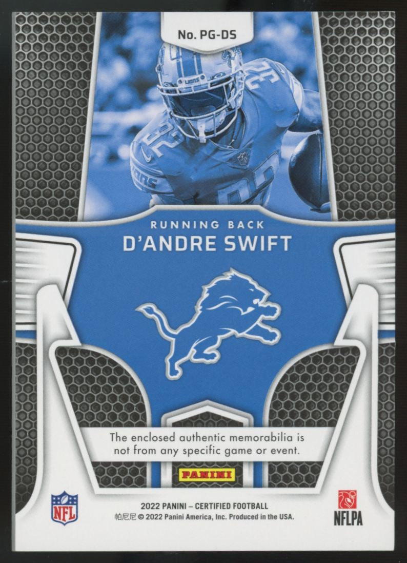 2022 Panini Certified D'Andre Swift Piece Of The Game Green Patch /5 #PG-DS