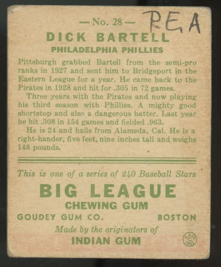 1933 Goudey Dick Bartell #28 VG (MK)