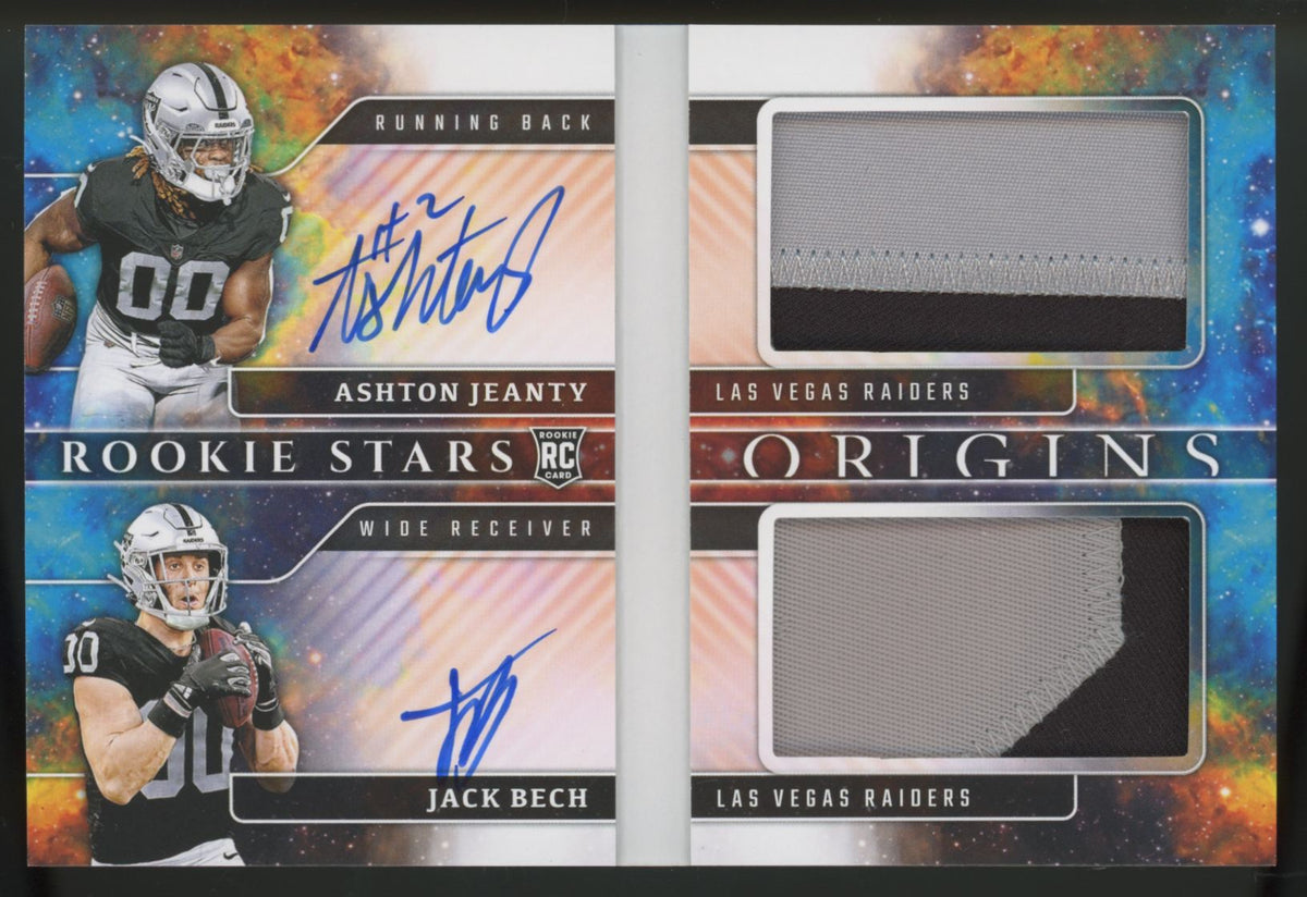 2025 Panini Origins Ashton Jeanty, Jack Bech RC Dual Patch Auto RPA Booklet /49