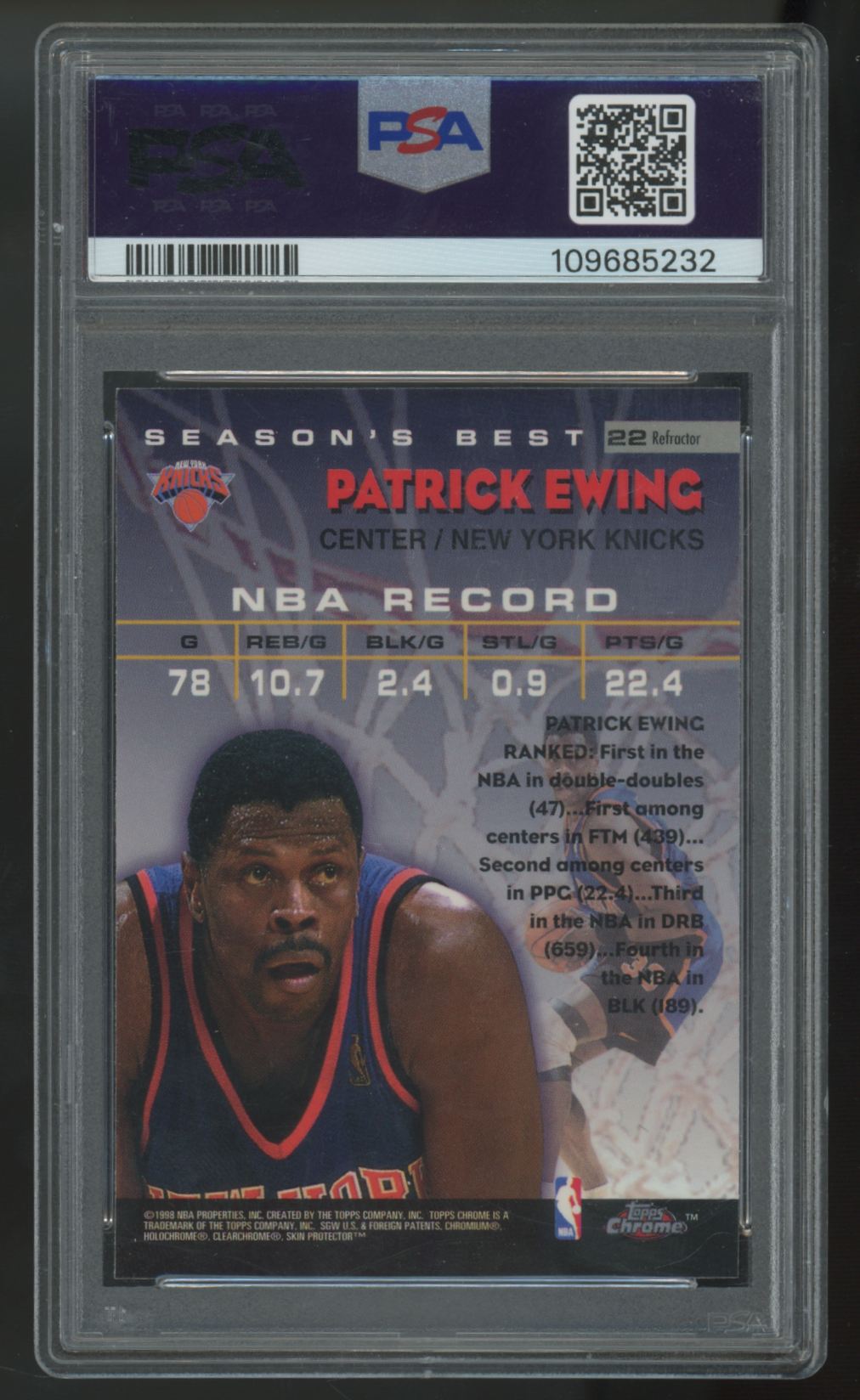 1997-98 Topps Chrome Patrick Ewing Season's Best Refractor #22 PSA 9