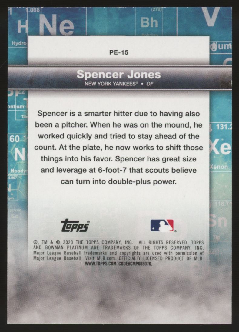 2023 Bowman Platinum Spencer Jones Precious Moments Orange /25 #PE-15