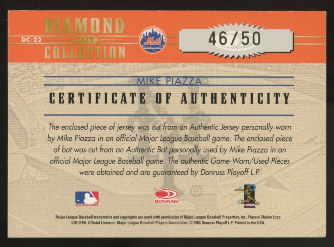 2004 Diamond Kings Mike Piazza Diamond Cut Collection Dual Patch /50 #DC-22