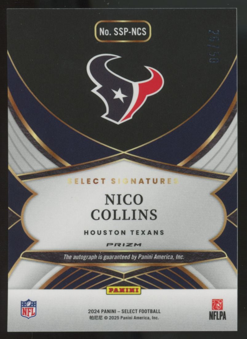 2024 Panini Select Nico Collins White Prizm Auto /50 #SSP-NCS