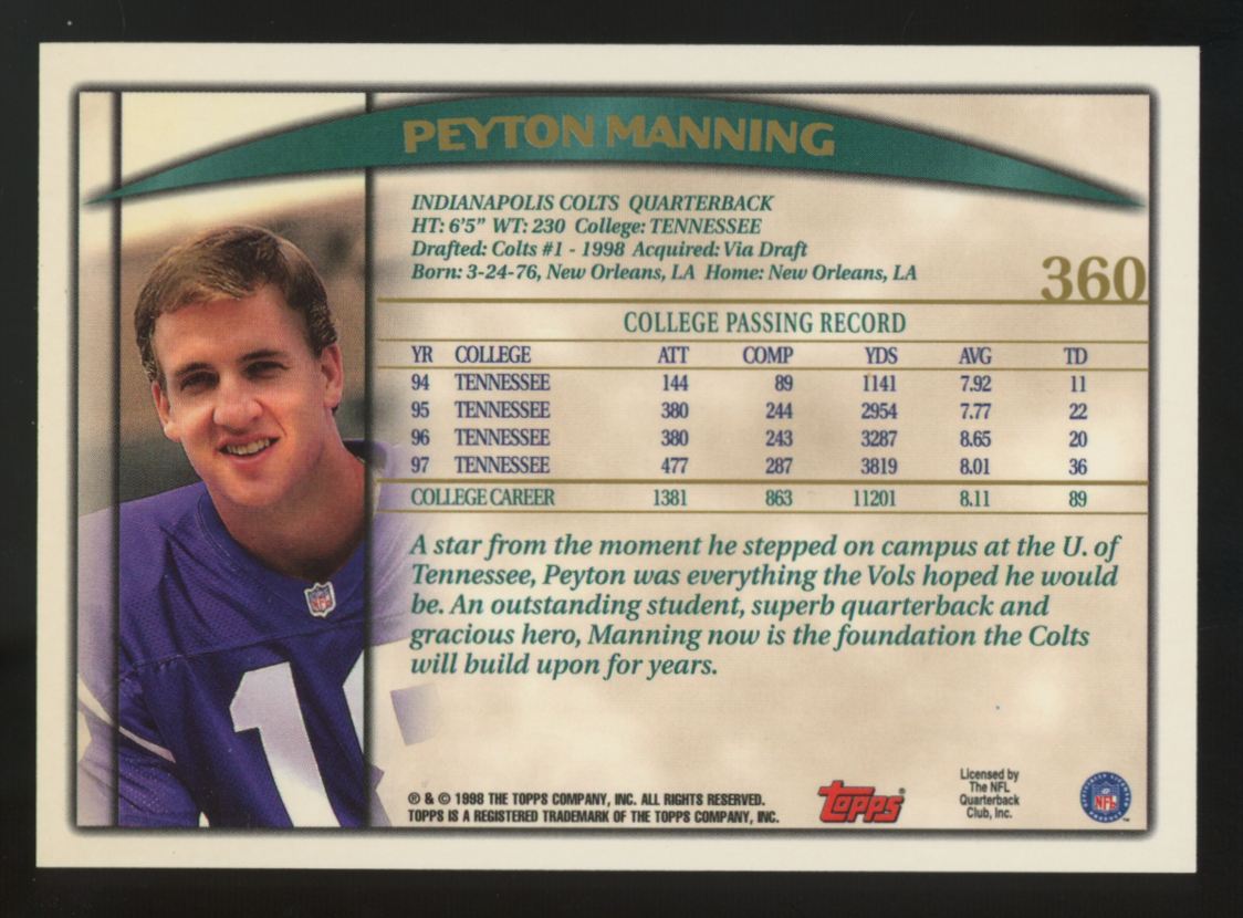 1998 Topps Peyton Manning RC #360 NM-MT