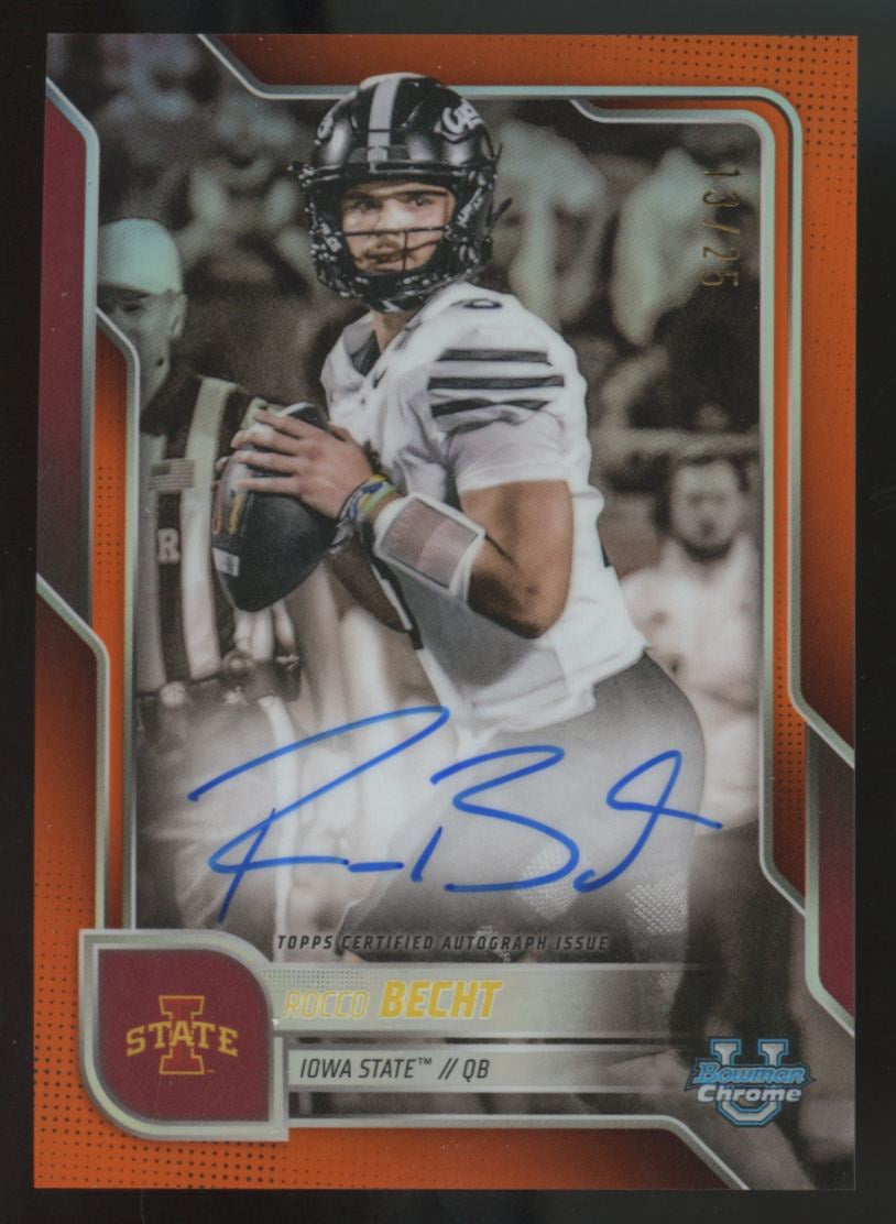 2025 Bowman Chrome U Rocco Becht Prospect Orange Refractor Auto /25 #BCA-RB