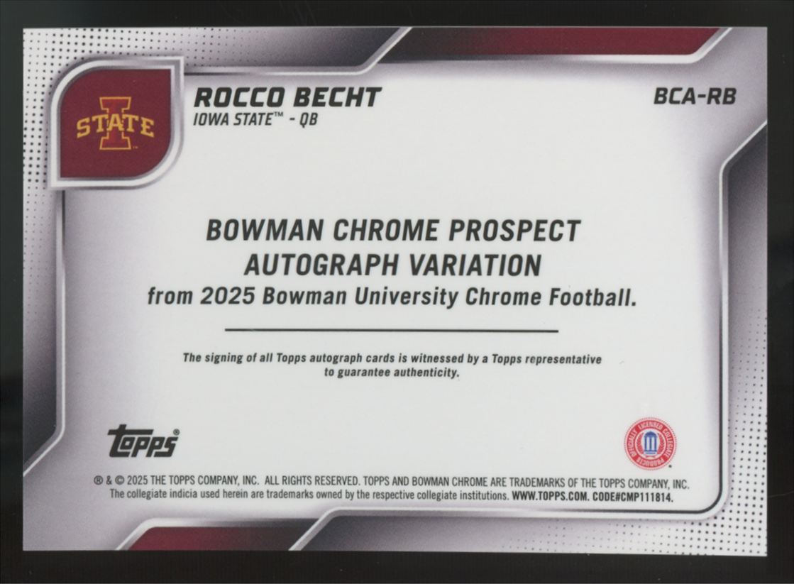 2025 Bowman Chrome U Rocco Becht Prospect Orange Refractor Auto /25 #BCA-RB