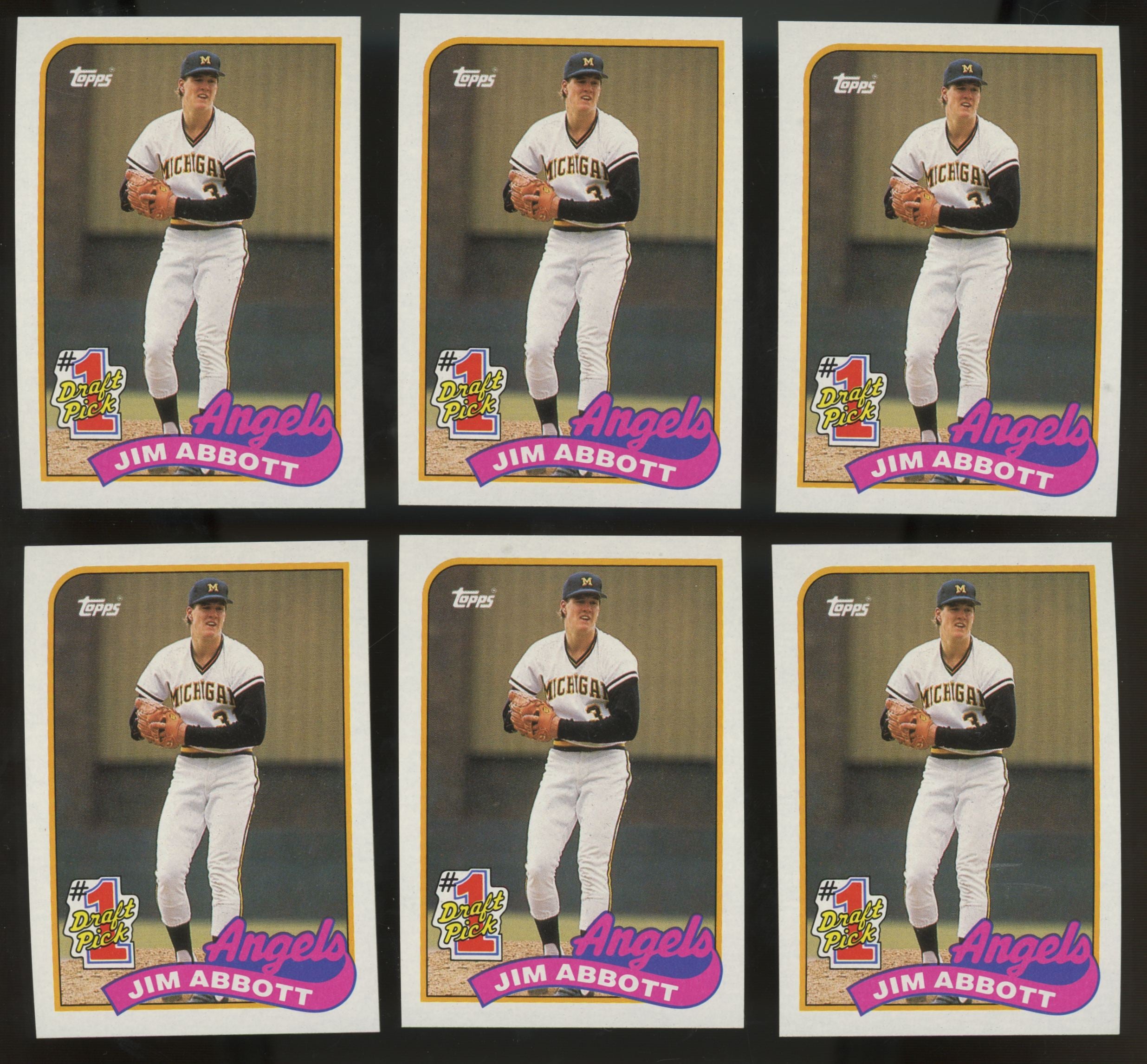 1989 Topps Jim Abbott RC #1 Draft Pick #573 (Lot Of 50) "A"