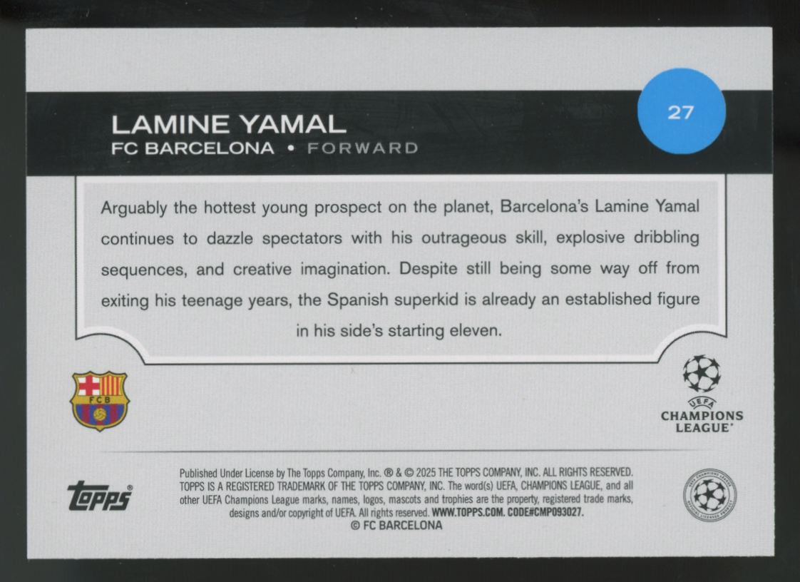2024-25 Topps Chrome UEFA Lamine Yamal RC Green/Blue Ice Future Stars #27