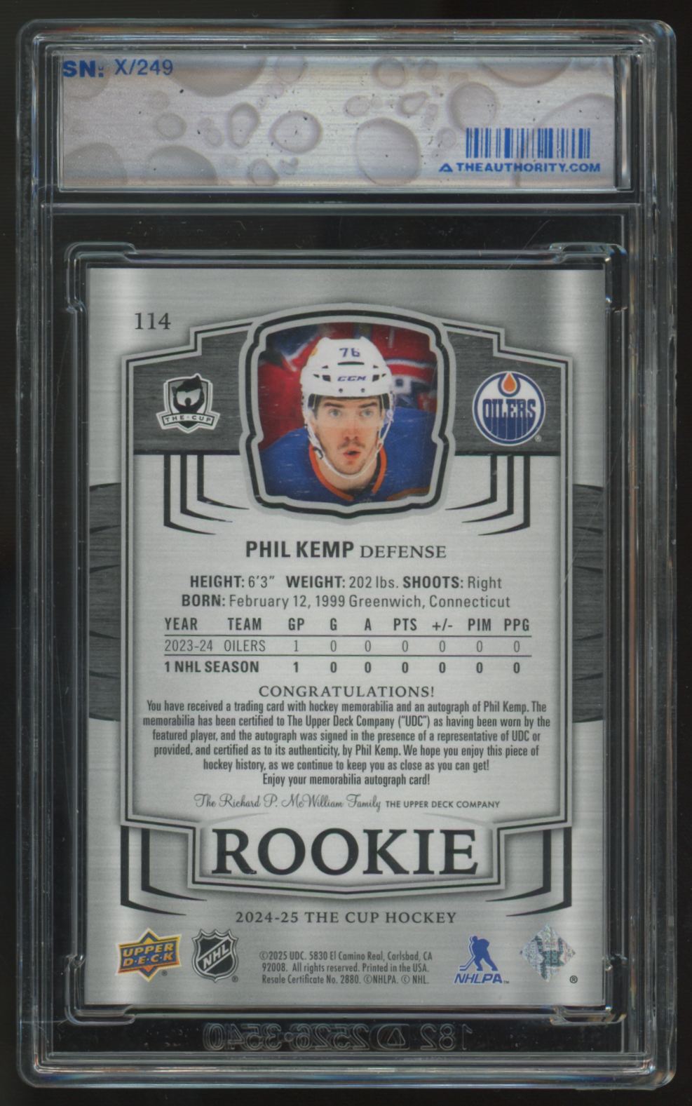 2024-25 Upper Deck The Cup Phil Kemp RC Patch Auto RPA /249 #114