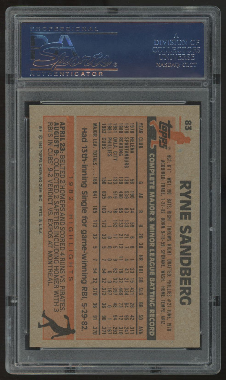 1983 Topps Ryne Sandberg RC #83 PSA 8