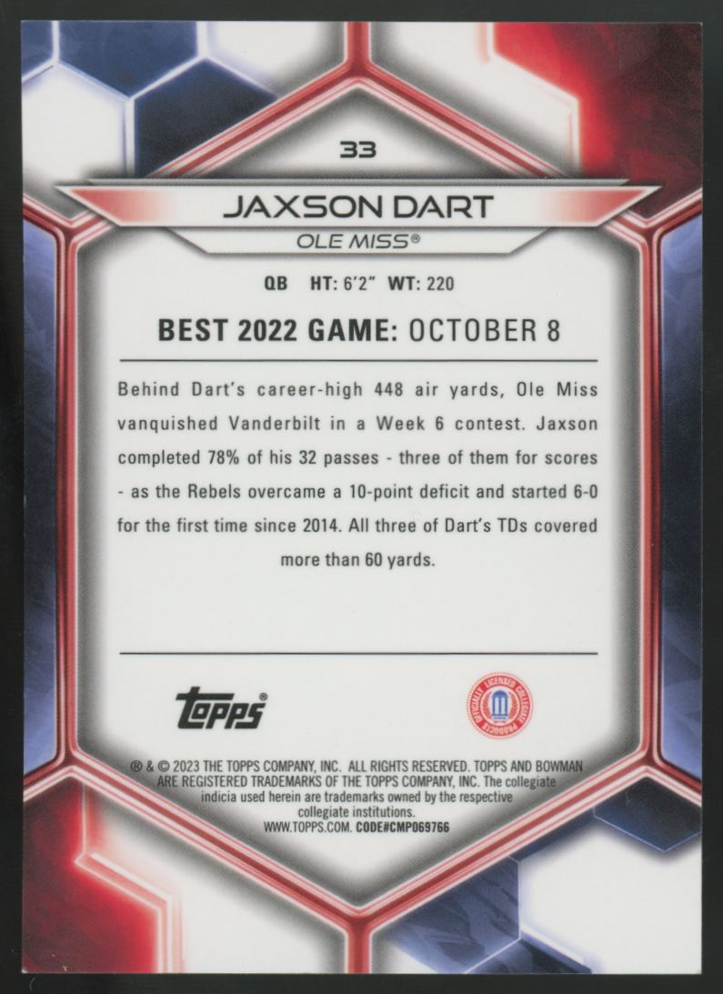2023 Bowman Best University Jaxson Dart Gold Geometric Refractor /50 #33