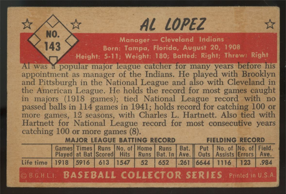 1953 Bowman Al Lopez #143 VG