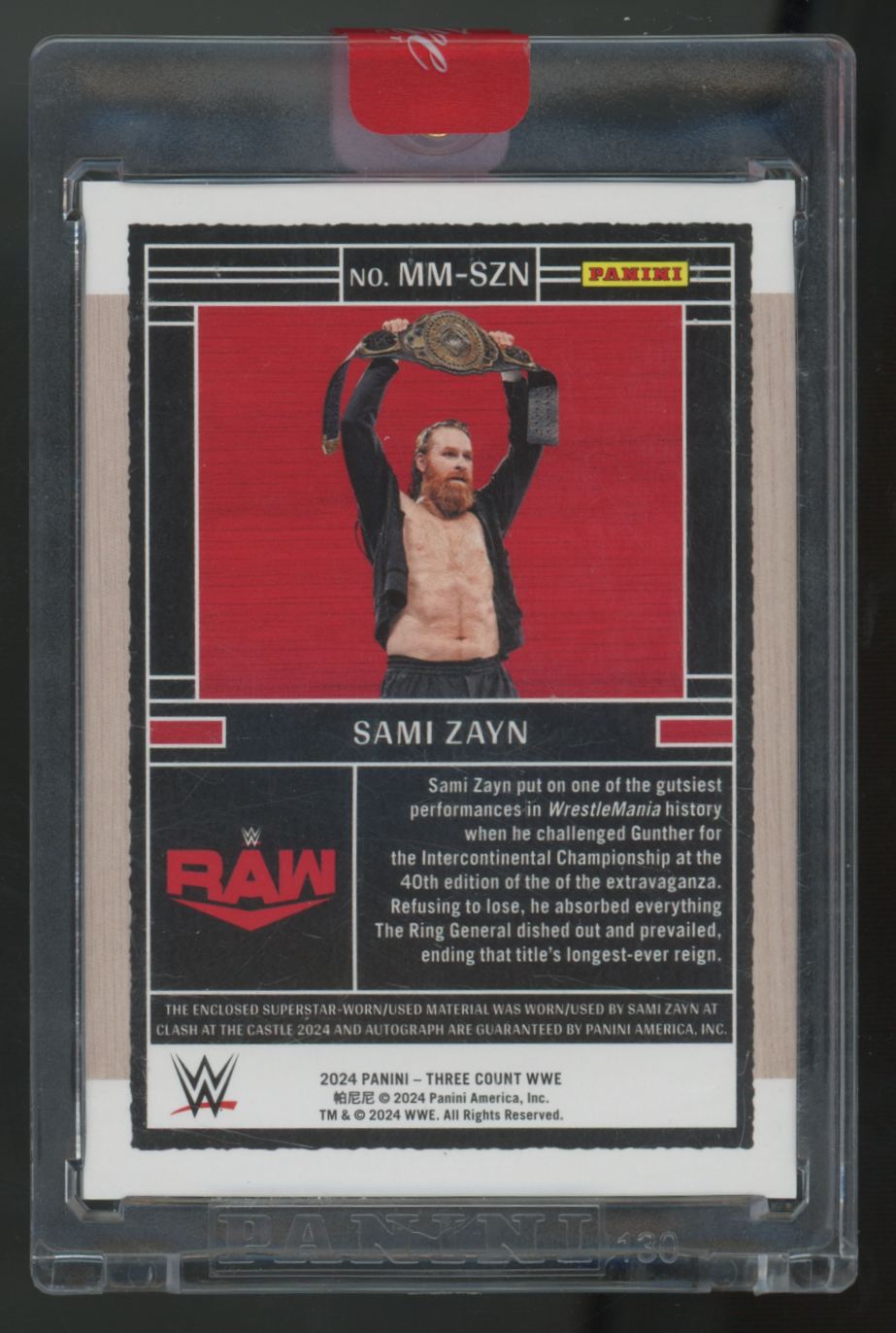2024 Panini Three Count WWE Sami Zayn Massive Mat Purple Patch Auto /25 #MM-SZN