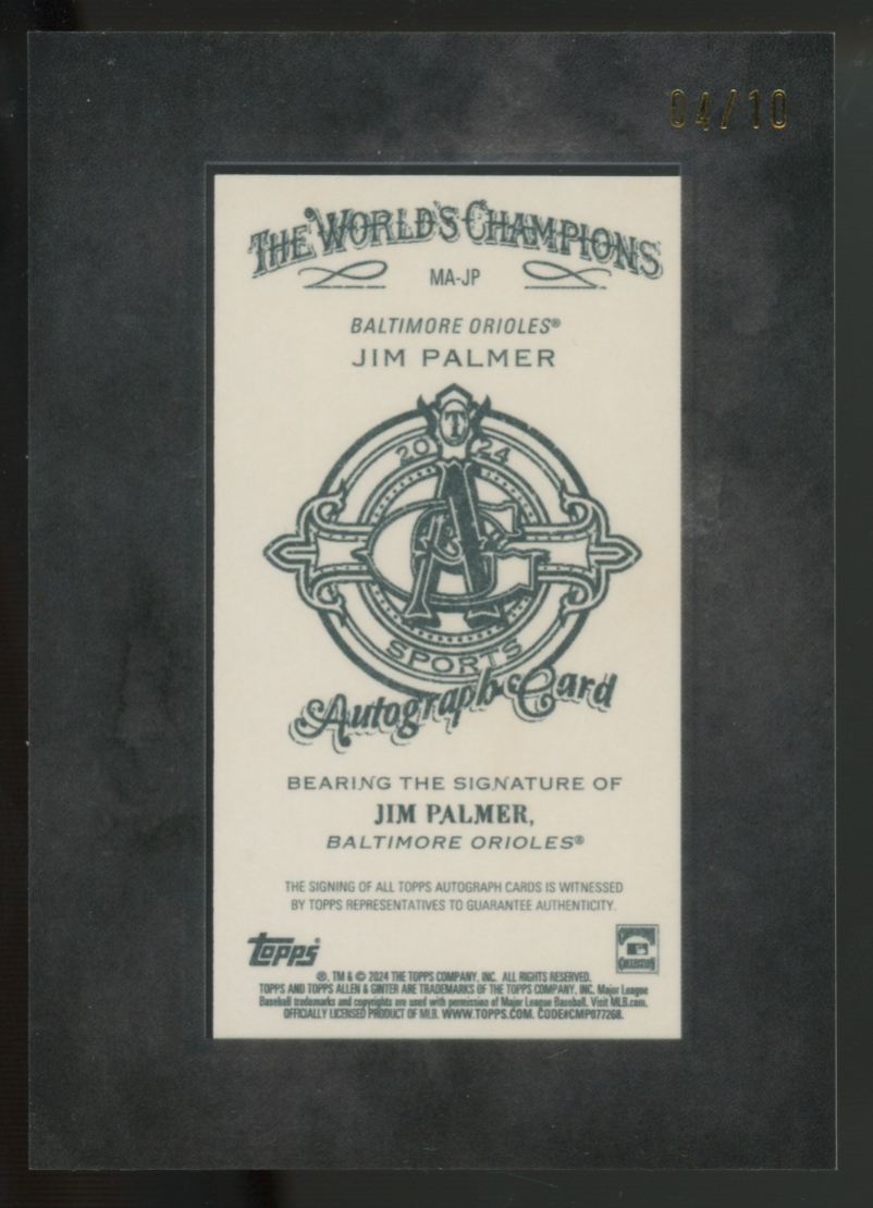 2024 Topps Allen & Ginter Jim Palmer Mini Black Border Auto /10 #MA-JP