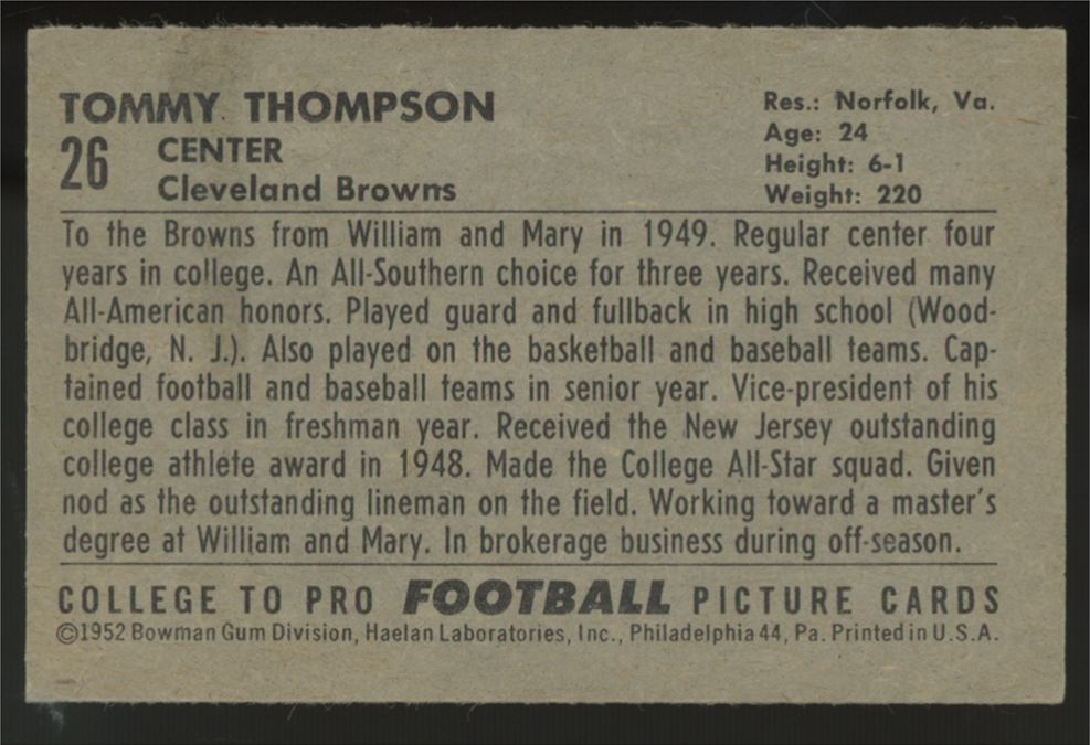 1952 Bowman Small Tom Thompson #26 VG-EX