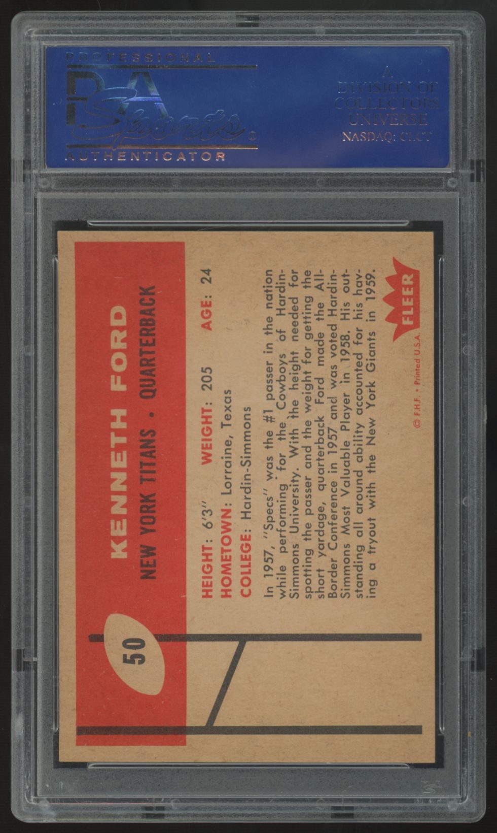 1960 Fleer Ken Ford #59 PSA 8