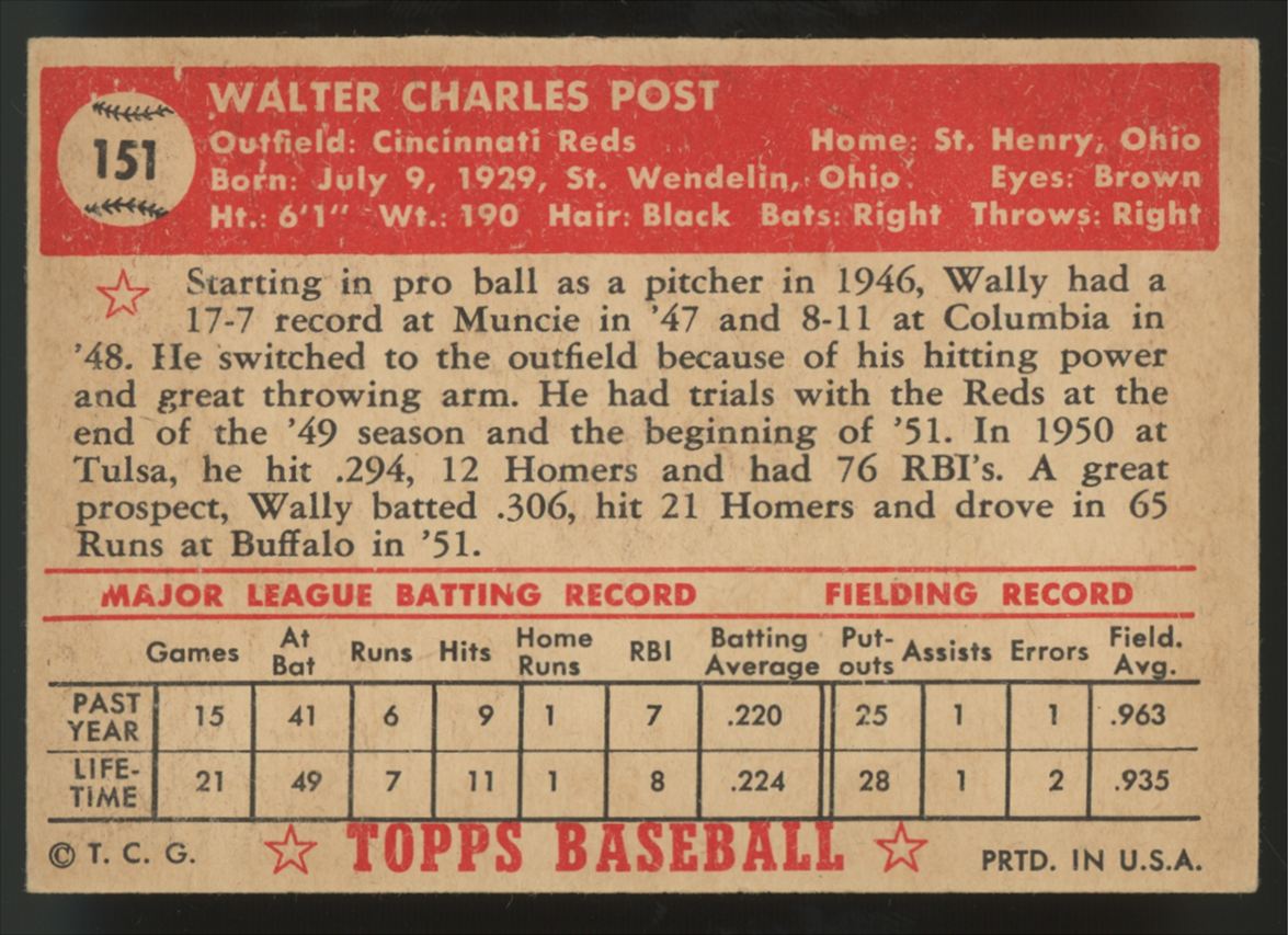 1952 Topps Wally Post #151 VG/EX