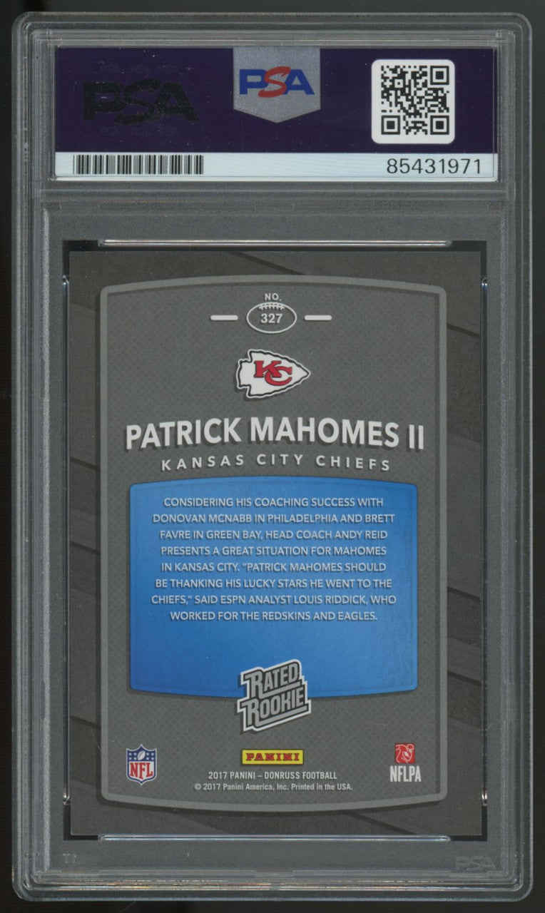 2017 Donruss Patrick Mahomes RC Rated Rookie Auto #327 PSA 10 Auto Grade