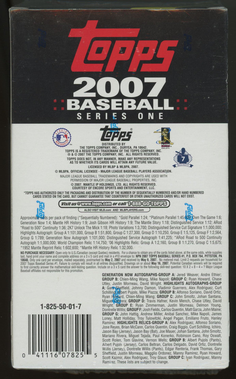 2007 Topps Baseball Series 1 20+1 Pack Box Factory Sealed