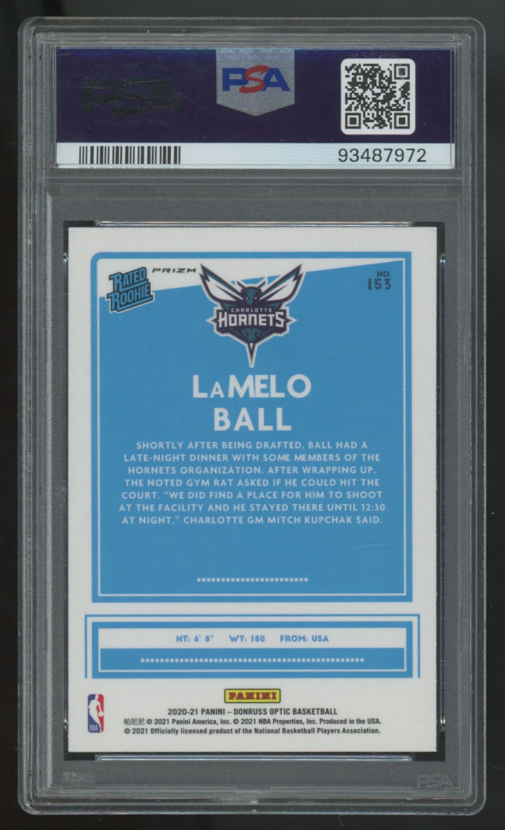 2020-21 Donruss Optic LaMelo Ball RC Rated Rookie Fanatics Box Set #153 PSA 9