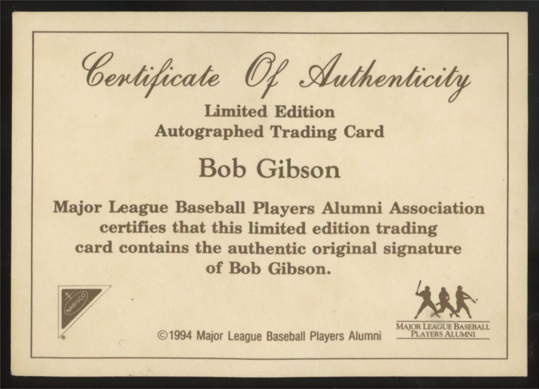 1994 Nabisco All-Star Legends Bob Gibson Auto With COA